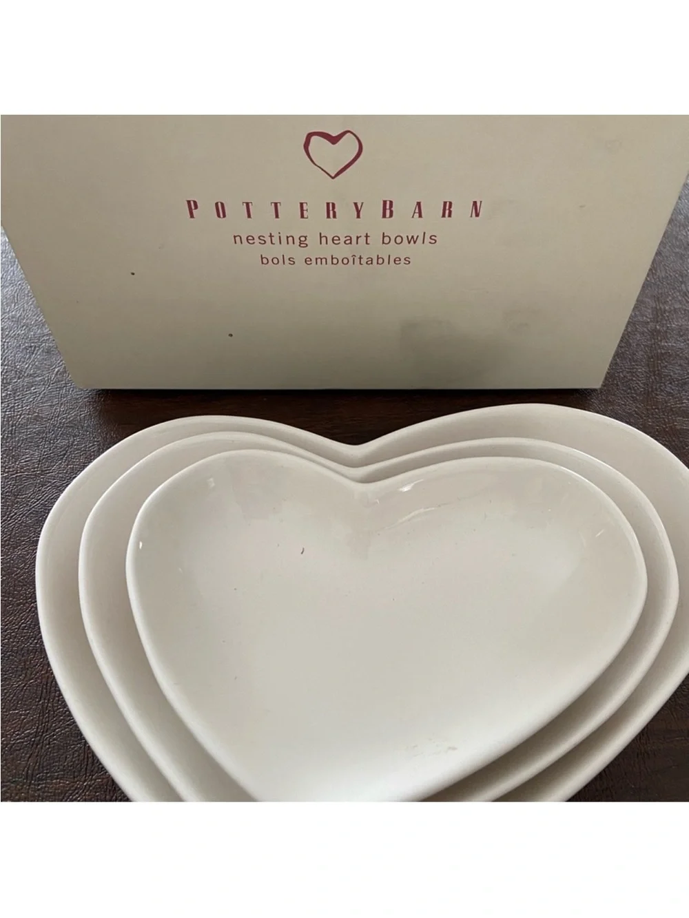 Pottery Barn White Heart Nesting Bowls **Set of 3**